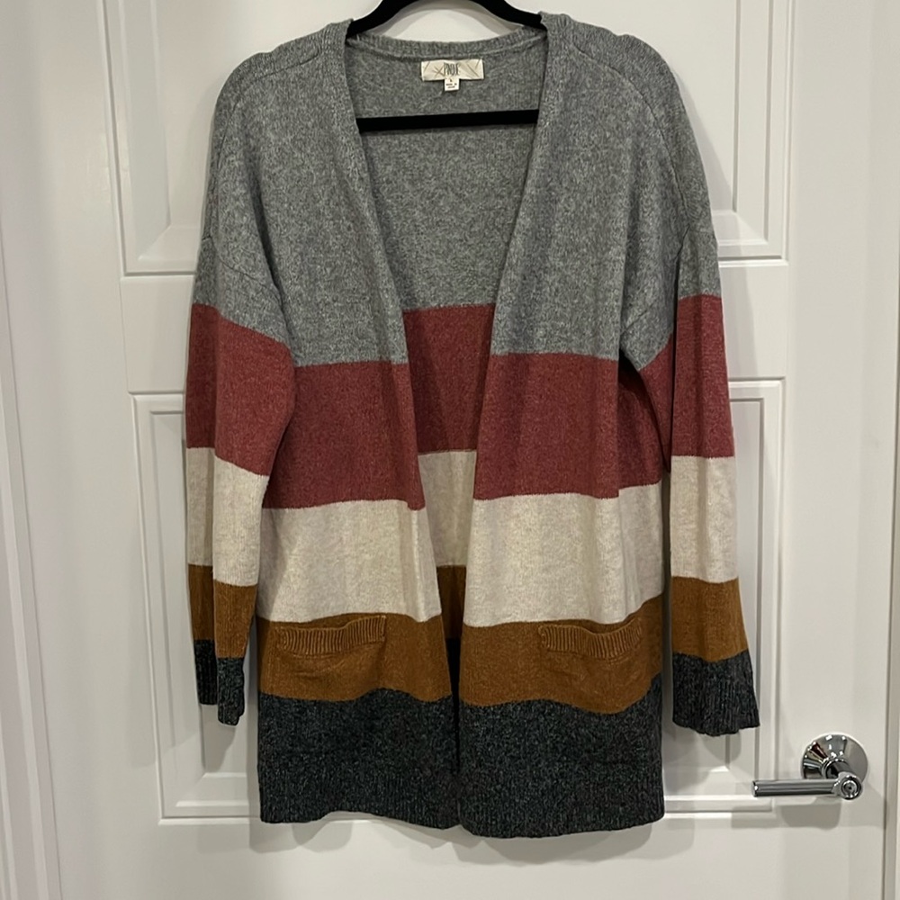 Color Block Open Front Cardigan